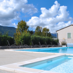 Slide View from Le Hameau des Sources over the village of Montbrun-les-Bains in Drôme Provençale