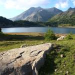 Slide Lake Allos and mountain scenery in summer