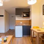 Slide Kitchenette ouverte sur le séjour d’un studio de la résidence Arya Living Stone à Vars