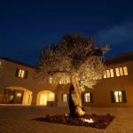 Slide Night view of the patio with its central olive tree, a symbol of Provence, at Domaine de Saint-Endréol Golf & Spa Resort in La Motte-en-Provence