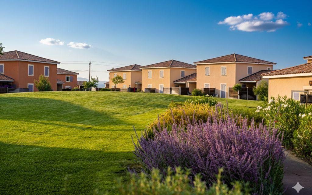 Slide Maisons et villas du Domaine du Golf avec espaces verts à Fabrègues près de Montpellier