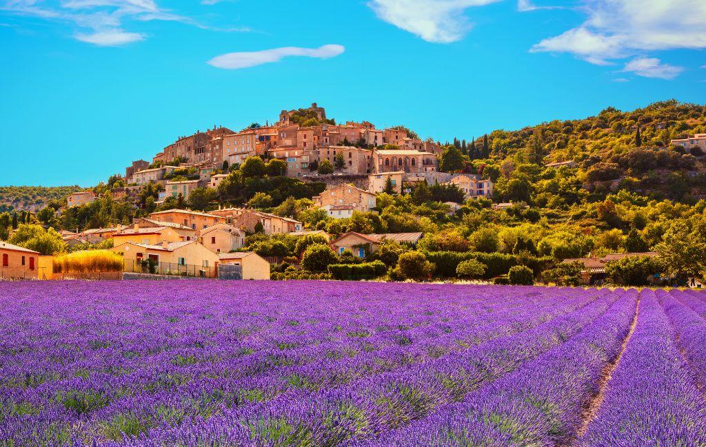 Slide Lavender fields in front of the most beautiful village in France, Les Baux de Provence