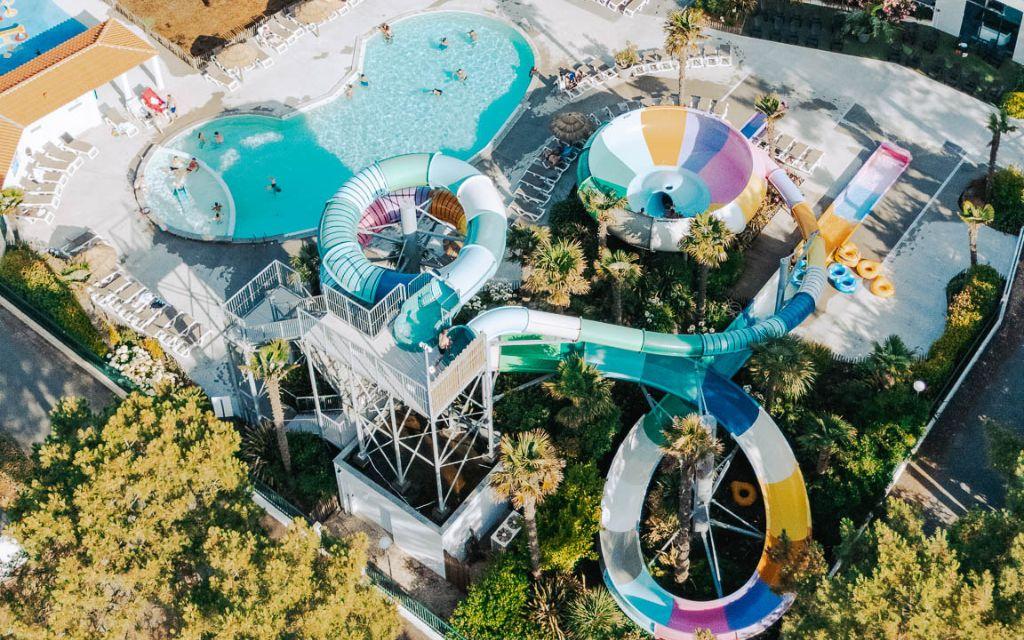 Slide Huge water complex at Tropicana Campsite with spiral slides and heated pools