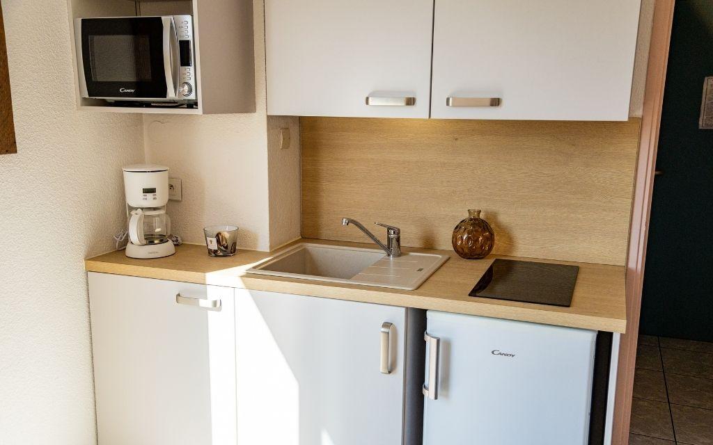 Slide Open-plan, fully equipped kitchen in a studio at Résidence Antinéa