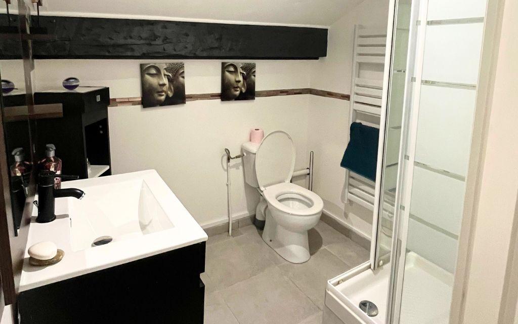 Slide Shower room with a heated towel rail in the Nemo apartment in Marseille.