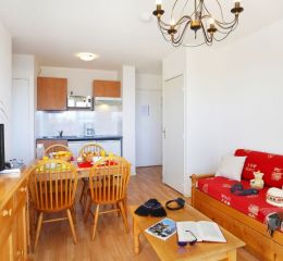 living room with lounge and dining room in the Les Chalets du Belveder residence