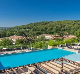 Upper pool at Domaine de Camiole with a view over the Var countryside