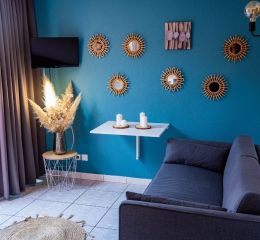 Interior of a studio for 2 to 4 people with sofa bed at Résidence Antinéa in Argelès-sur-Mer